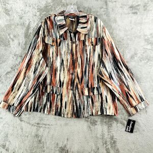 Southern Lady Button Front Blouse Womens 20W Gray Black Metallic Long Sleeve NWT